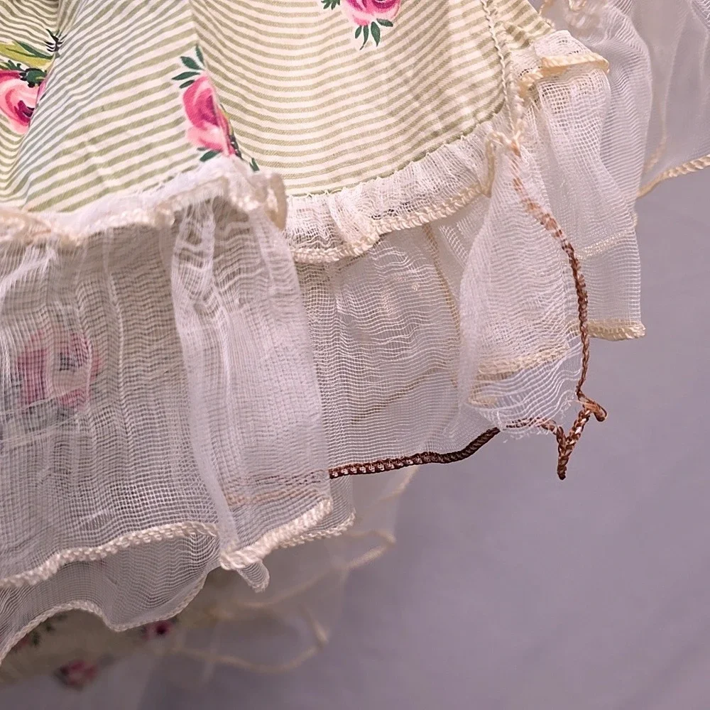 Handmade Window Valance Sheer Curtain Set Green Pink Floral Shabby Chic
